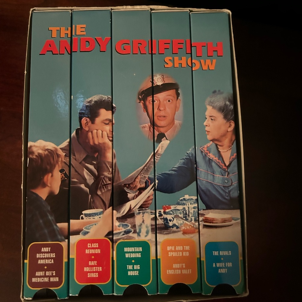 Set of 5 Andy Griffith shows from TV on store-bought VHS tapes.